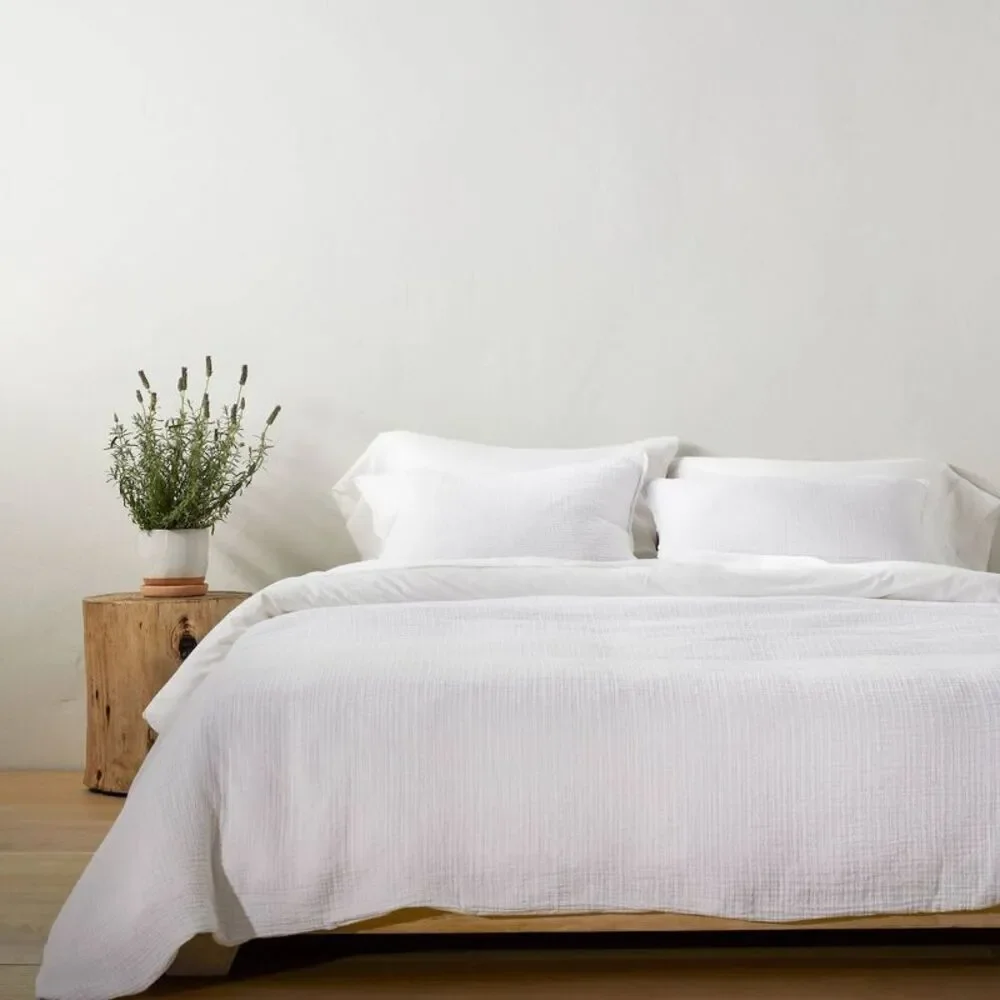 King Textured Chambray Cotton Duvet & Sham Set White - Casaluna